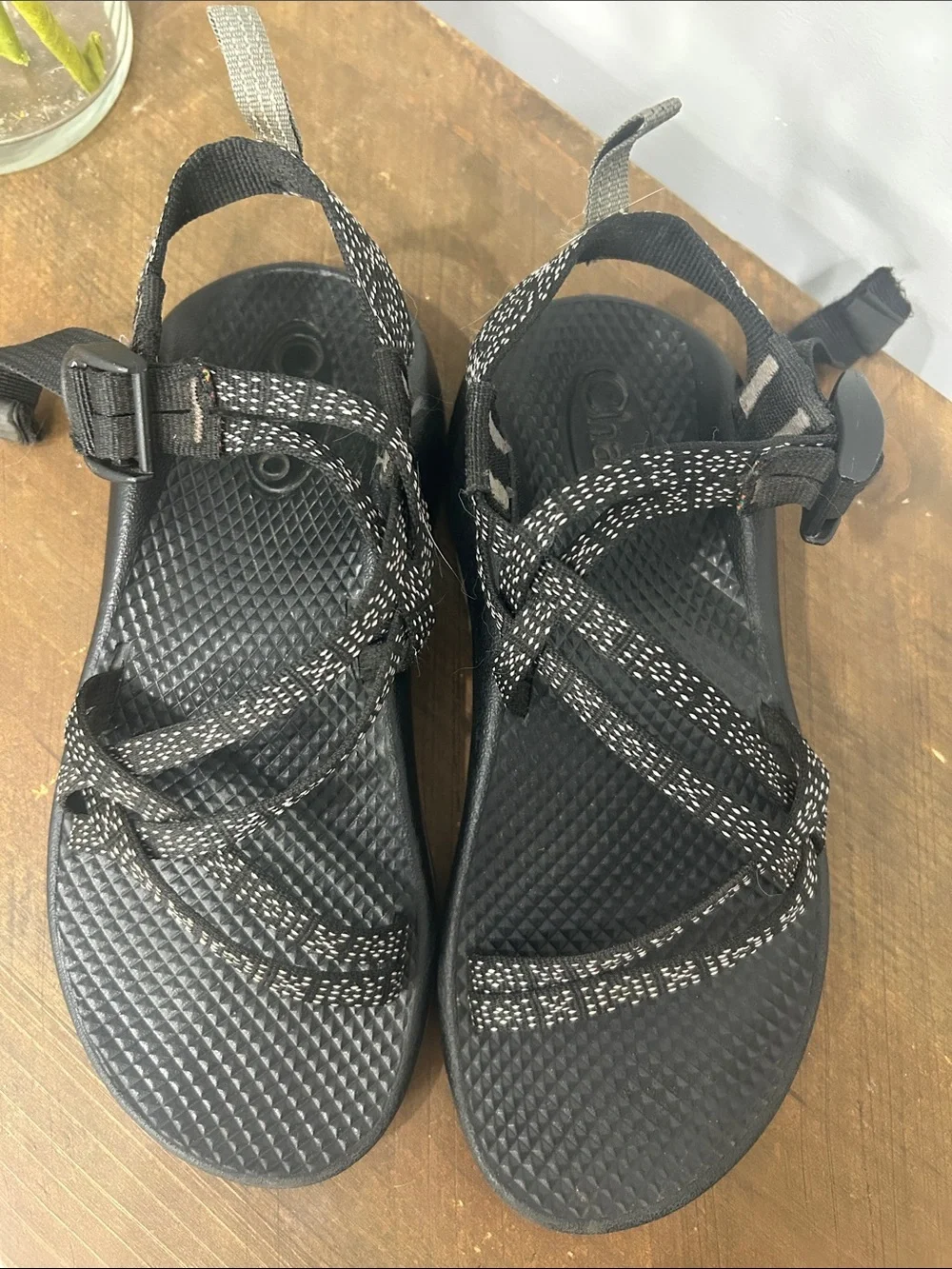 Girls’ Chaco Black and White Patterned Sport Sandals